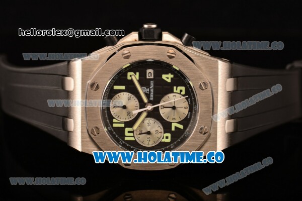 Audemars Piguet Royal Oak Offshore Chronograph Swiss Valjoux 7750 Automatic Steel Case with Black Dial and Green Arabic Numeral Markers (GF） - Click Image to Close